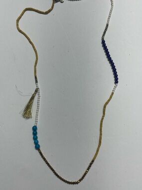 LOFT Multicolor Beaded Necklace with Tassel — Blue, Turquoise & Gold